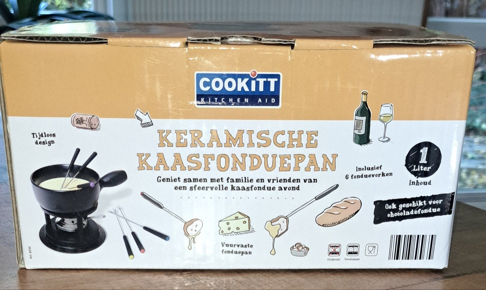 Keramische Kaasfonduepan 1L met 6 Vorken - Tijdloos Design, Ophalen, Overige typen, Nieuw, Zwart