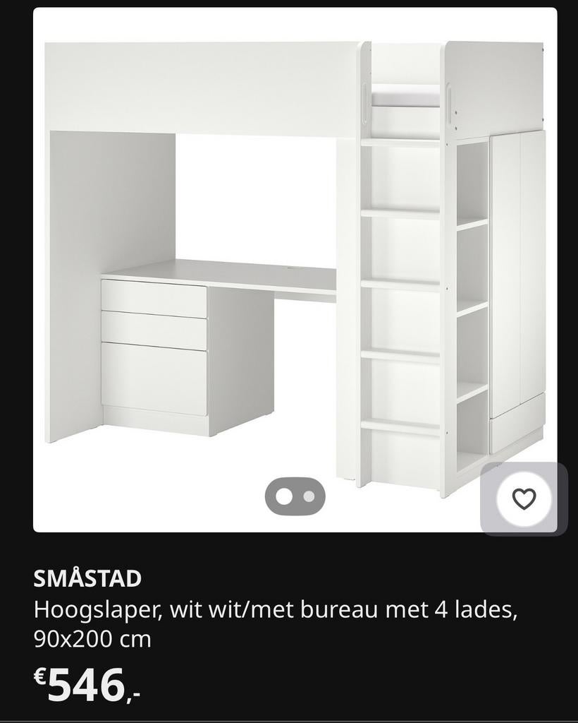 IKEA SMÅSTAD Hoogslaper met bureau en kast, Ophalen, Gebruikt, Eenpersoons, 200 cm