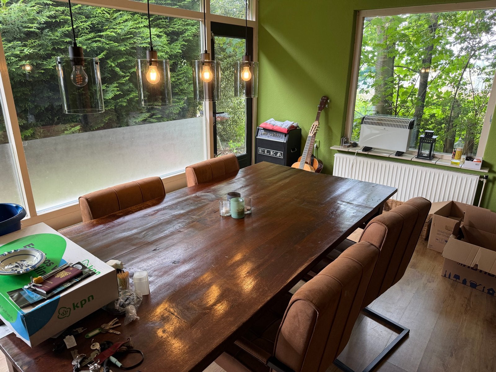 Robuuste houten eettafel 110x220 cm, Ophalen, Gebruikt, 100 tot 150 cm, 200 cm of meer