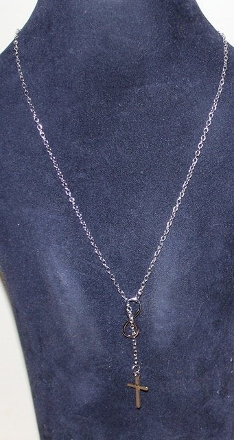 Zilverkleurige ketting met kruisje - 97191/a/b, Ophalen of Verzenden, Nieuw, Sieraad, Christendom | Katholiek