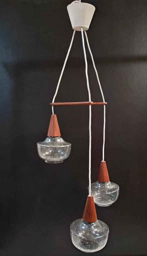 Scandinavische Vintage hanglamp Teakhout, Ophalen of Verzenden, Glas, 75 cm of meer