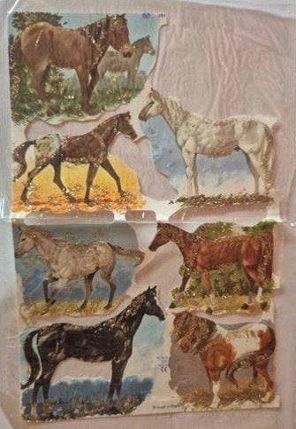 Vintage Poezie Plaatjes - Paarden met Glitter, Verzamelen, Poesieplaatjes, Ophalen of Verzenden