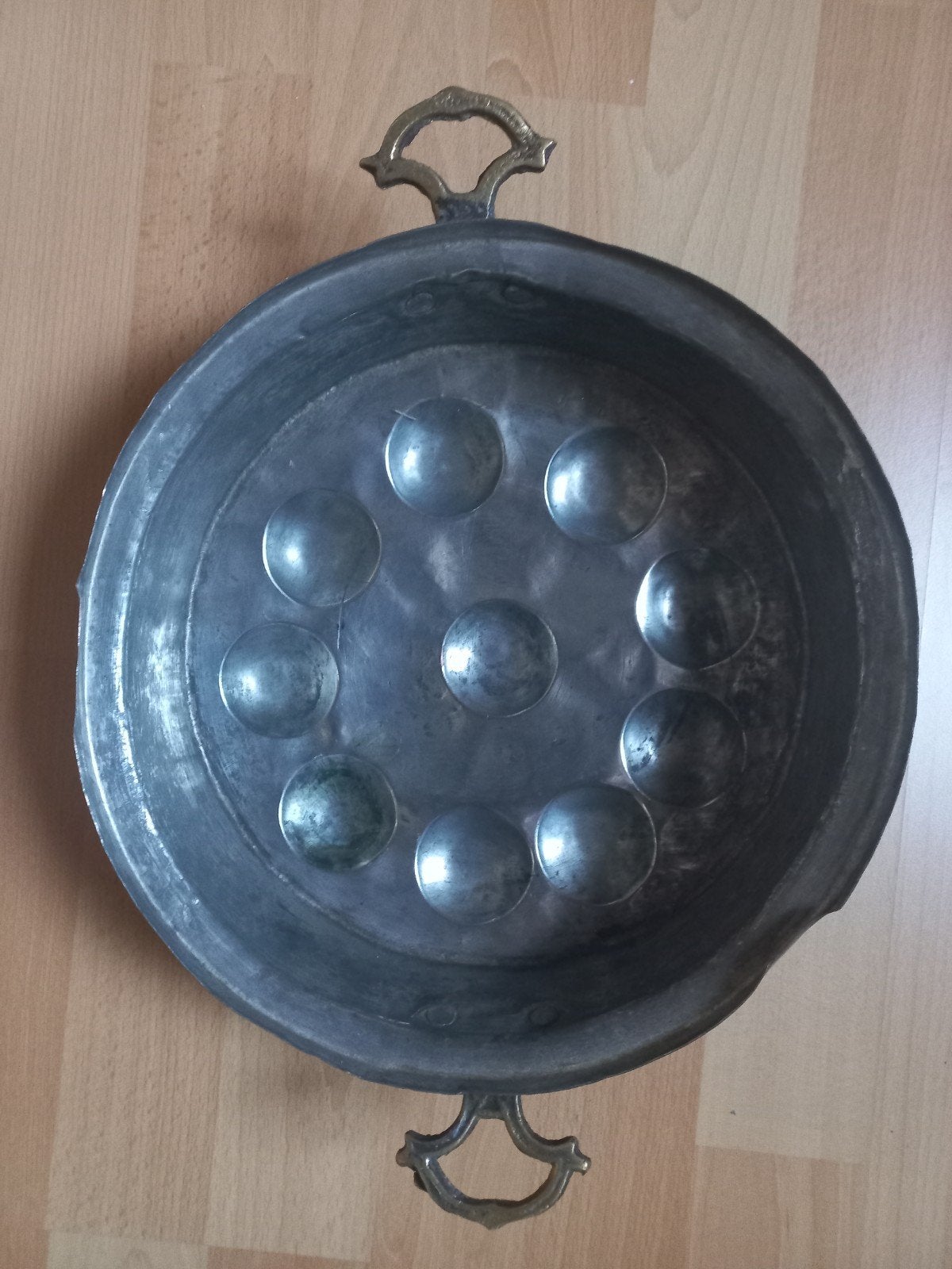 Antieke Koperen Escargot Pan met Handvatten, Ophalen, Koper