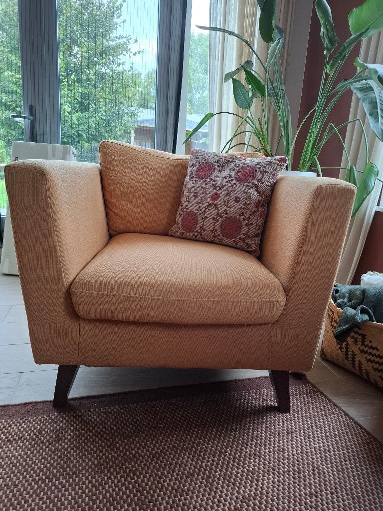 2 Comfortabele mosterd fauteuils - 96x90x76 cm, Ophalen, Gebruikt, 75 tot 100 cm, 75 tot 100 cm