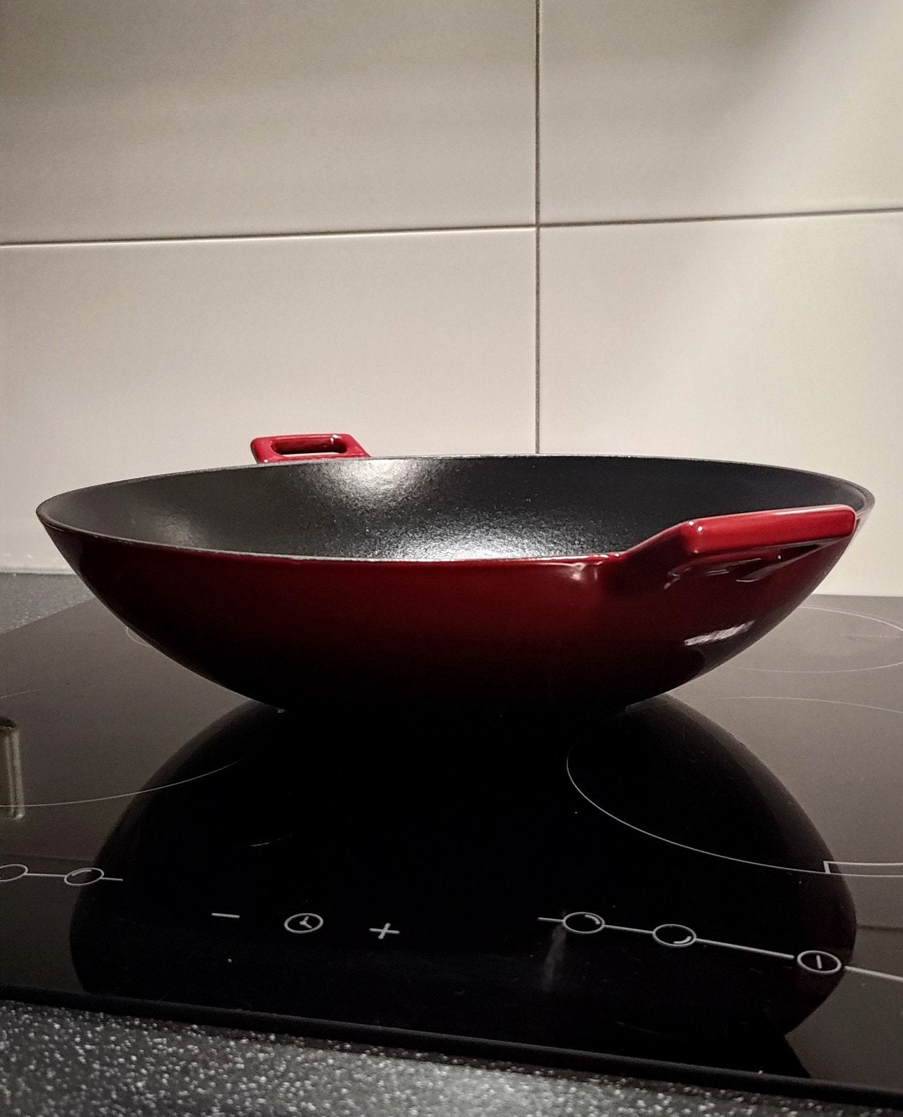 Gietijzeren wokpan - 37cm - inductie, Gietijzer, Ophalen of Verzenden, Zo goed als nieuw, Geschikt voor inductie