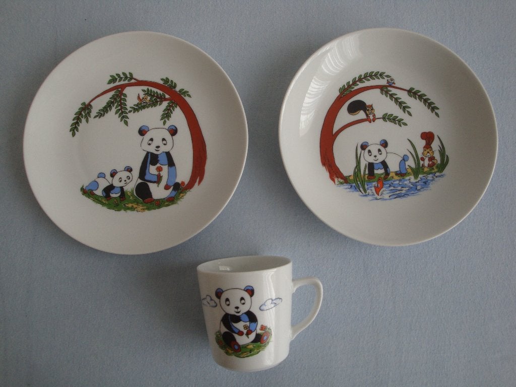 Vintage porseleinen panda ontbijt set van Kahla Germany, Ophalen of Verzenden