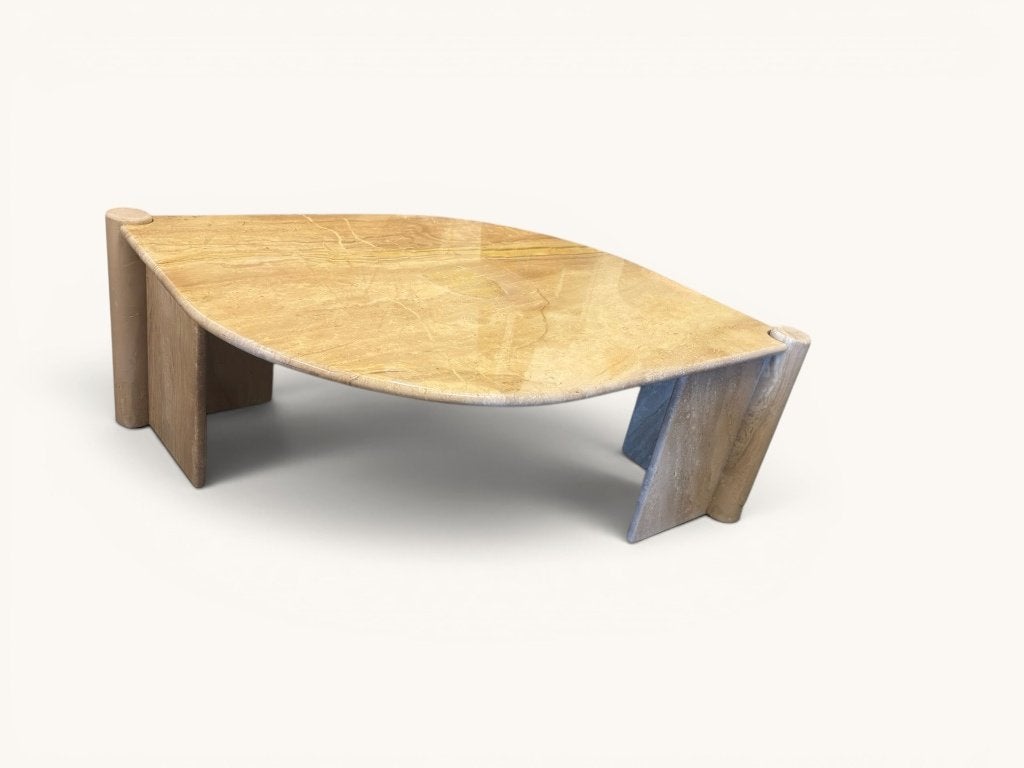 Travertin salontafel jaren '80 - Oogvormig blad, Huis en Inrichting, Overige materialen, 50 tot 100 cm, 100 tot 150 cm, -