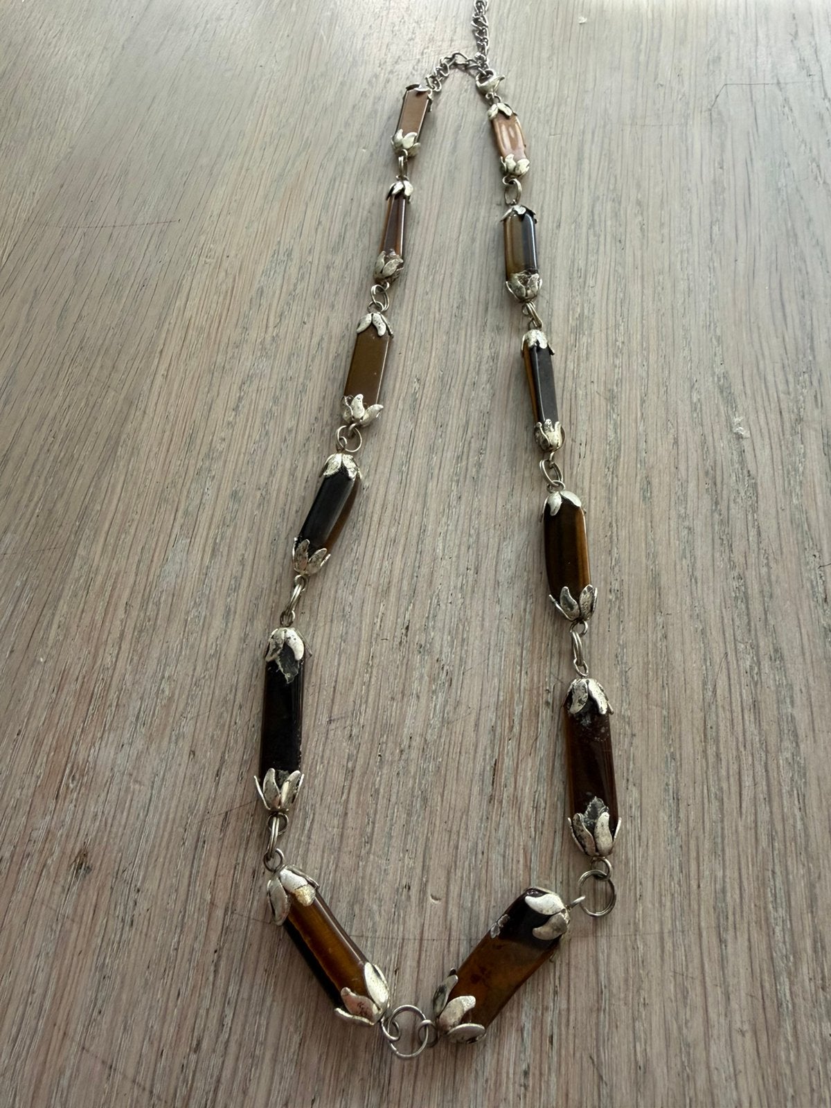 Tijgeroog ketting, Sieraden, Tassen en Uiterlijk, Kettingen, Verzenden, Zo goed als nieuw, Bruin, Steen of Mineraal