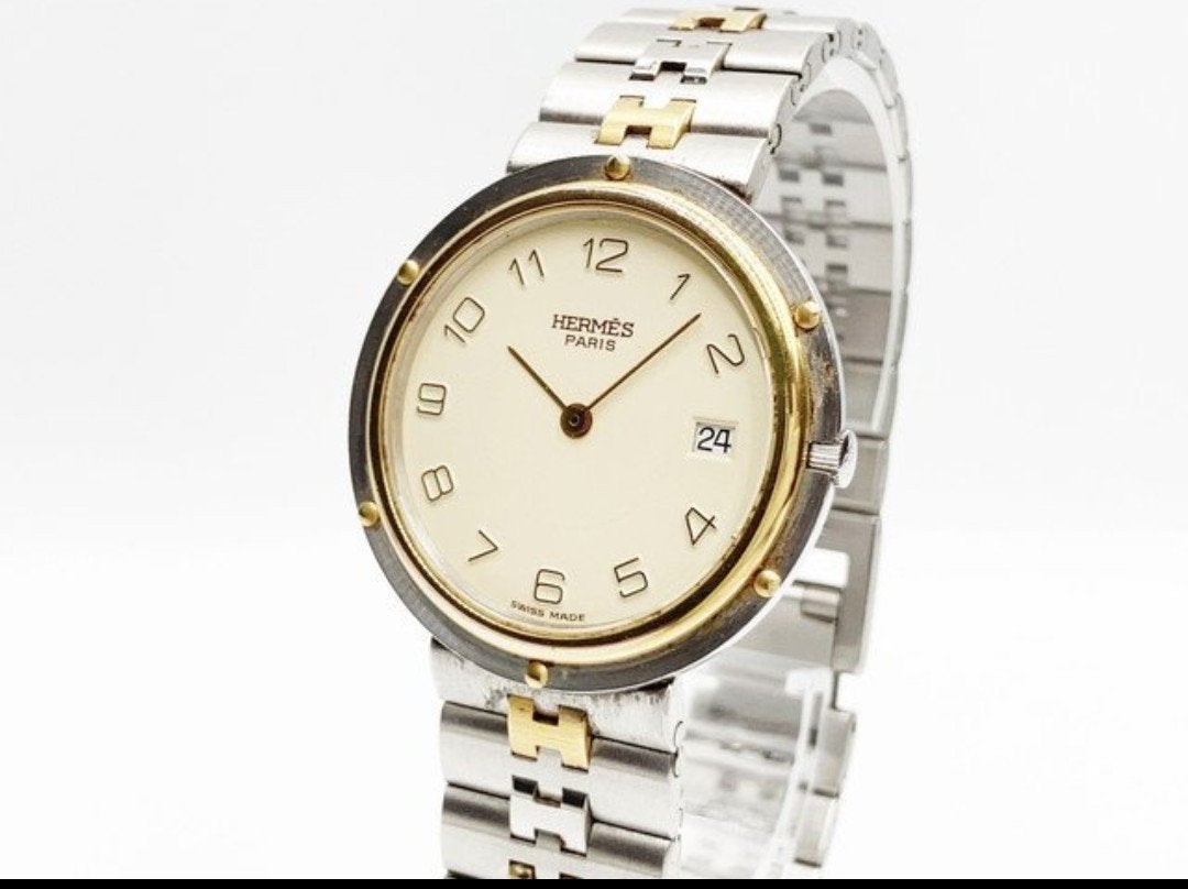 Hermès Clipper CL6.720 luxe horloge – goud / staal –  34 mm, Overige merken, Staal, Gebruikt, Polshorloge