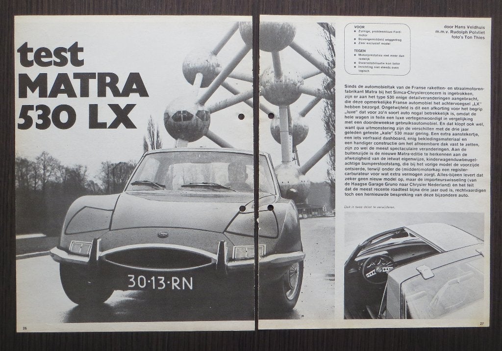 Matra 530 LX - originele Autovisie-test 1971, Verzenden, Gelezen, Overige merken
