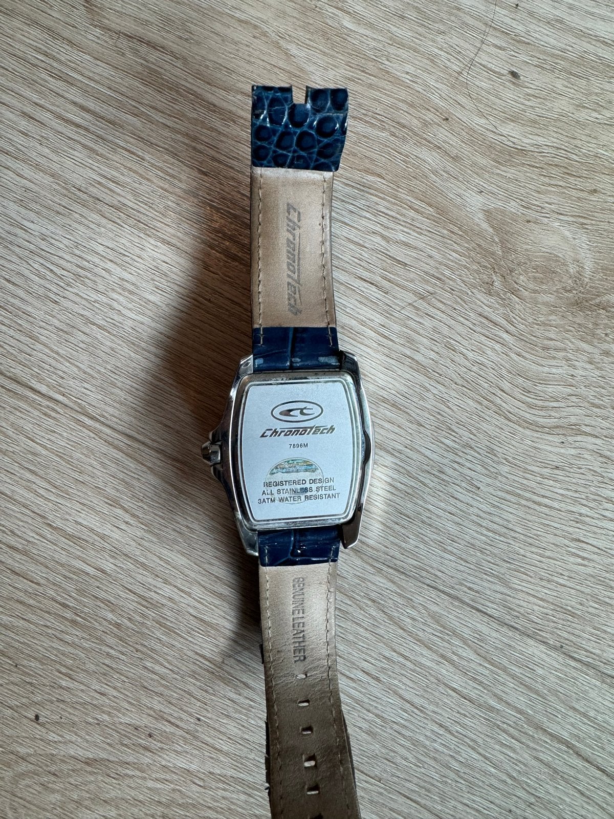 Chronotech Horloge - Blauw Leren Bandje - Zo goed als nieuw, Overige merken, Leer, Staal, Polshorloge