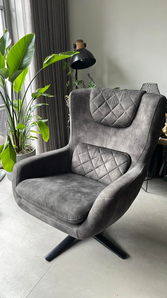 Moderne draaibare fauteuil - Grijs/groen, Huis en Inrichting, Fauteuils, Zo goed als nieuw, Stof, 75 tot 100 cm, Ophalen