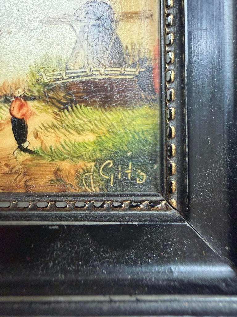 Mini schilderijtje Hollands landschap – gesigneerd Gito, Ophalen of Verzenden