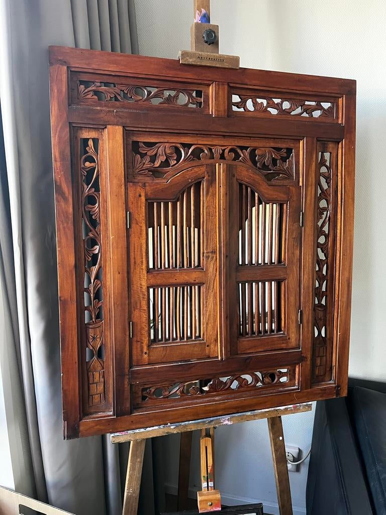 Prachtig handgesneden houten raamdecoratie/paneel, Ophalen