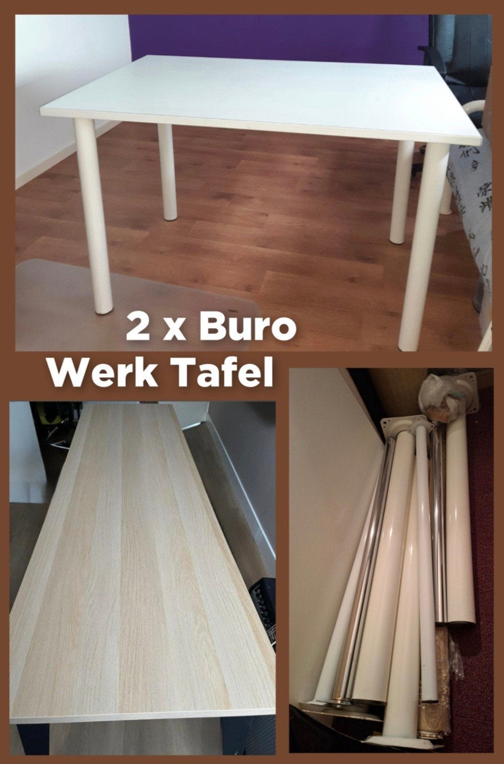 2x Buro 💻📚 Bureau Werktafel Tafel Tafelblad Werkblad Poten, Ophalen, Demontabel, Zo goed als nieuw
