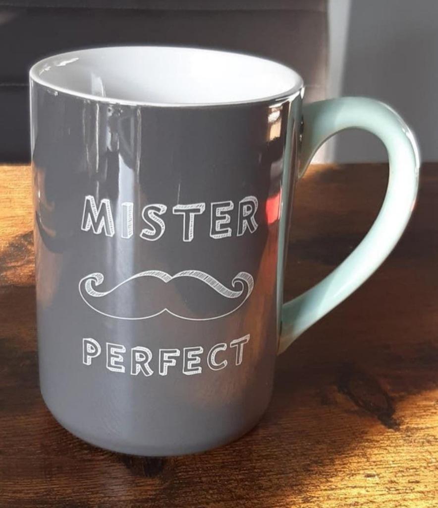 Mok 'Mister Perfect' met snor - Grijs, nieuw, Ophalen of Verzenden, Nieuw