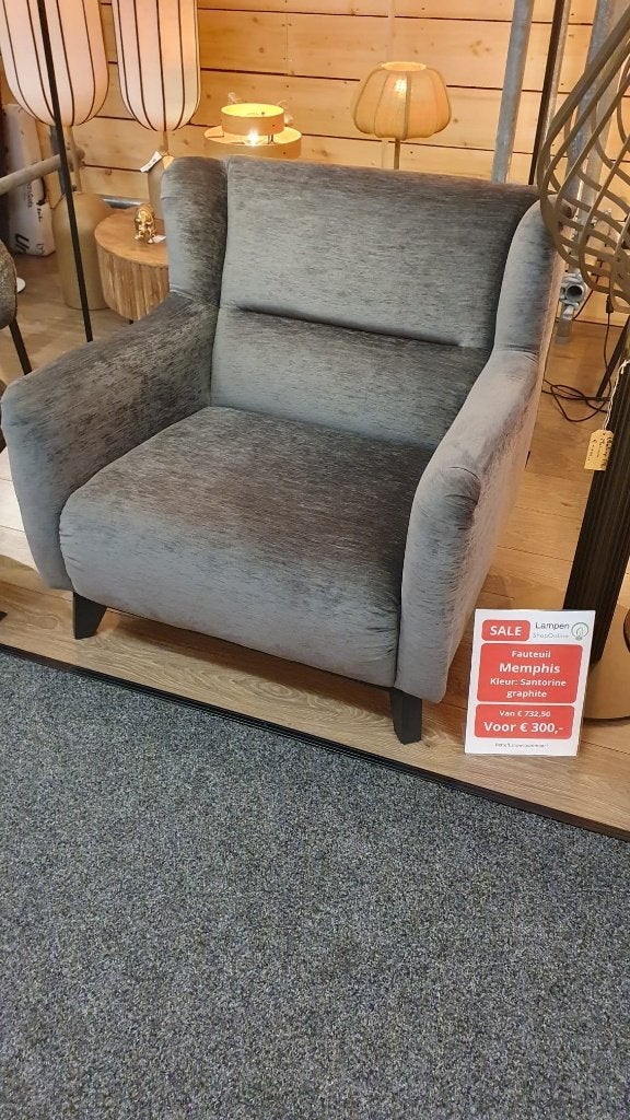 UrbanSofa Memphis fauteuil santorine graphite, showroommodel, Ophalen, Landelijk, industrieel, 75 tot 100 cm, Zo goed als nieuw