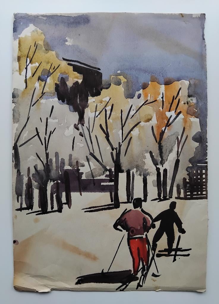 Origineel aquarel schilderij op papier., Ophalen of Verzenden