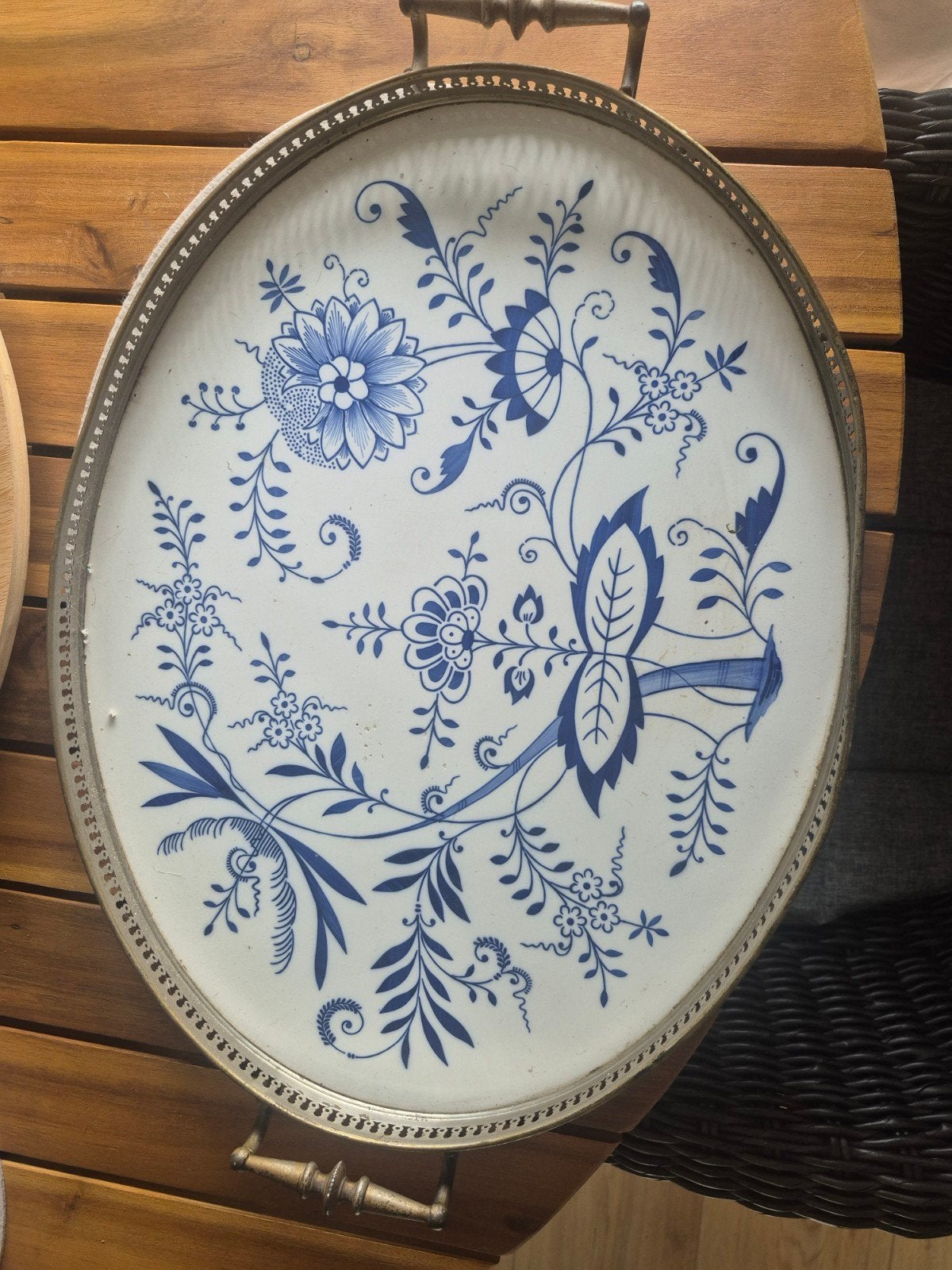 Vintage dienblad met Delfts blauw decor, Ophalen of Verzenden