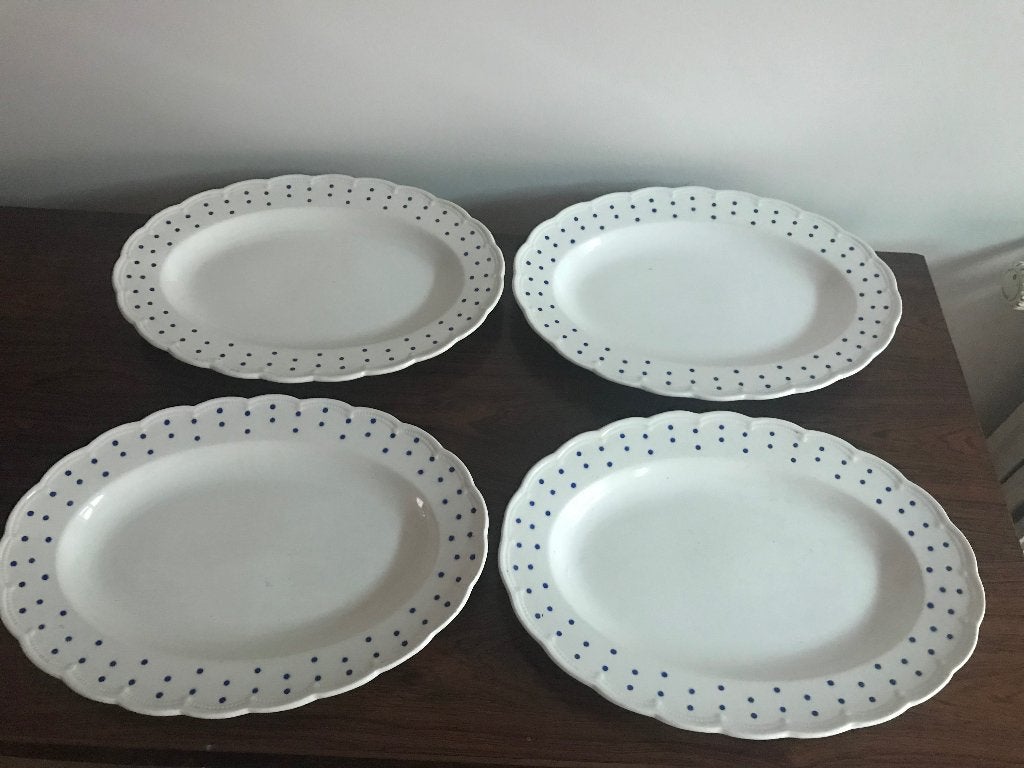 4 x Boch blauwe stippen bolletjes pois schotel bord ovaal, Antiek en Kunst, Ophalen of Verzenden