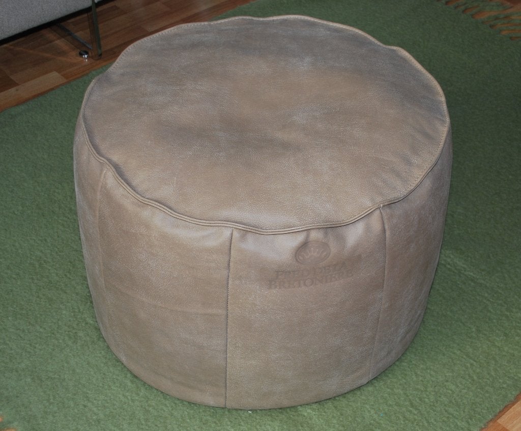 Leren poef - hocker Fred de la Bretoniere, Ophalen, Zo goed als nieuw, Beige, Leer