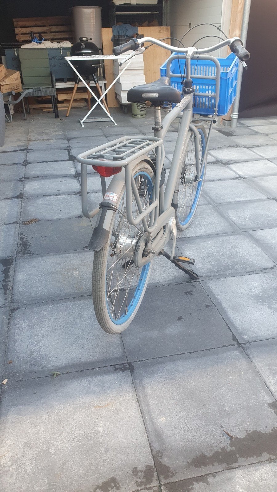 Gazelle Transport/stadsfiets met krat - Grijs/Blauw, Fietsen en Brommers, Ophalen, Gebruikt, Versnellingen, Schijfrem