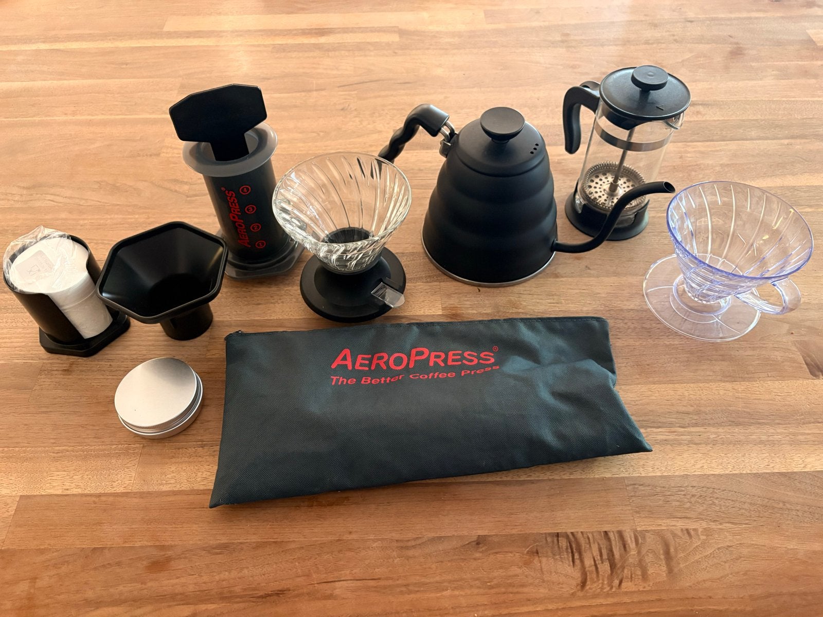 Complete koffiezetset: Aeropress, Hario V60 en Hario Buono, Witgoed en Apparatuur, Overige modellen, Gemalen koffie, Ophalen of Verzenden