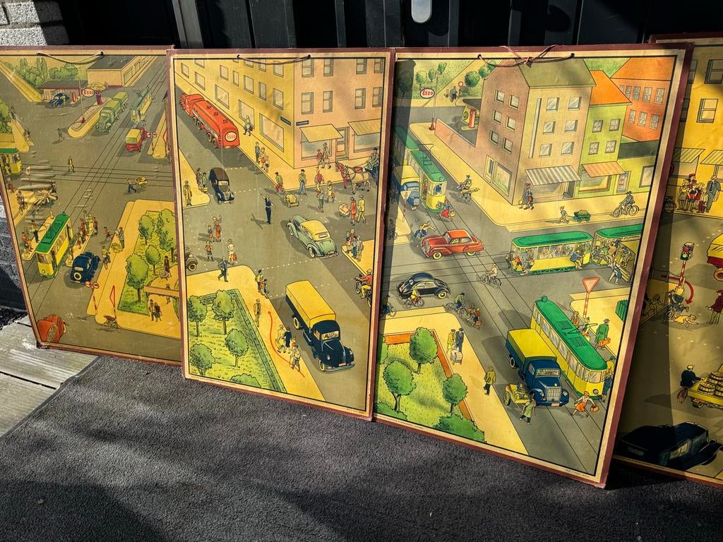 Vintage Verkeerseducatie Platen - Esso reclame, Ophalen, Reclamebord, Gebruikt, .