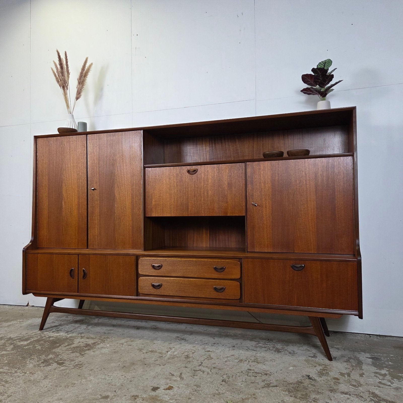 Louis van Teeffelen, Wébé vintage jaren 60 teak highboard, Ophalen, Gebruikt, Teakhout, Met deur(en)