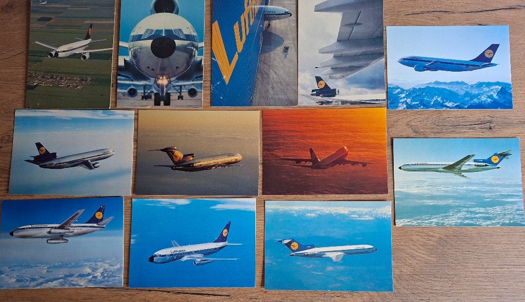 Lufthansa Vliegtuig Ansichtkaarten (12 stuks) en 1 foto, Ophalen of Verzenden, Zo goed als nieuw, Kaart, Foto of Prent