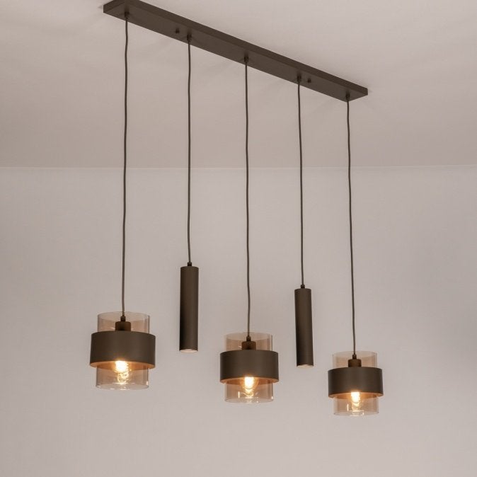 hanglamp 110cm bruin glas amber spots keuken bar tafel lamp, Ophalen of Verzenden, Nieuw, Glas, GU10