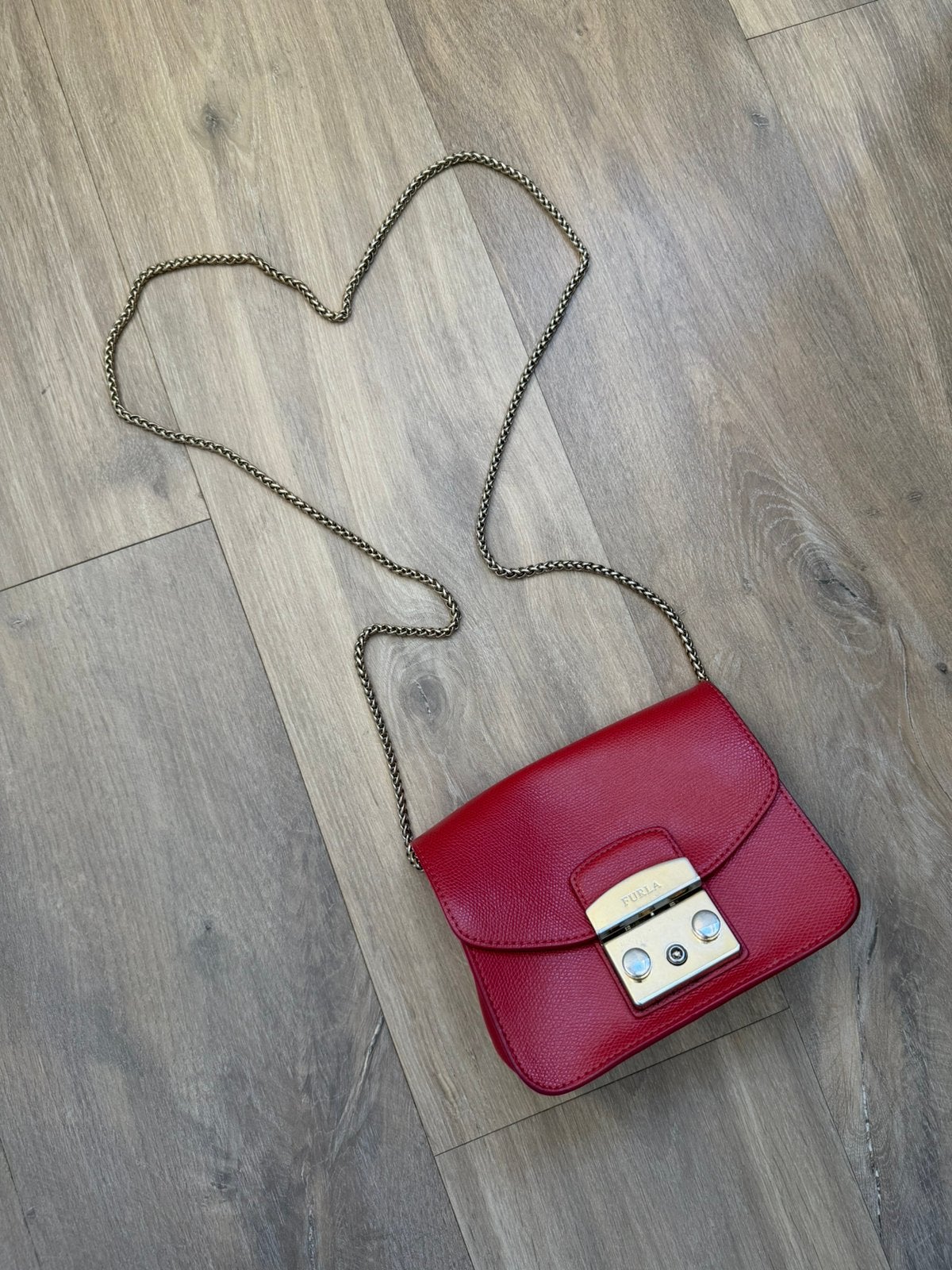Rood leren Furla tasje, Sieraden, Tassen en Uiterlijk, Ophalen, Gebruikt, Rood