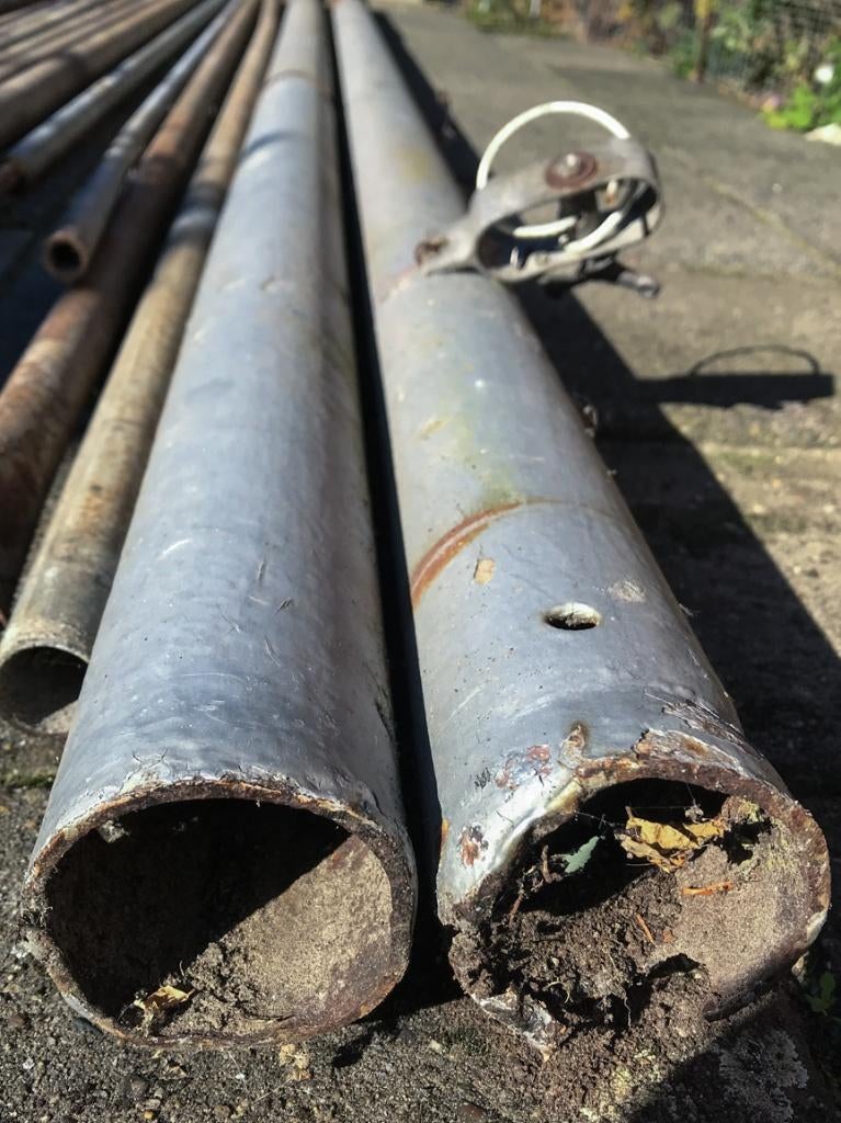 set stevige lange zware zilverkleurige waslijn palen 20,, Ophalen, Gebruikt, 250 cm of meer, Palen
