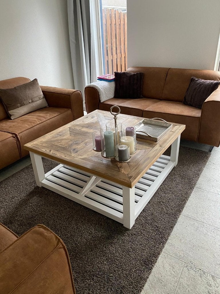 Maatwerk landelijke salontafel coffeetable Chassigny stijl, 50 tot 100 cm, Vierkant, Nieuw, Riviera Maison landelijk