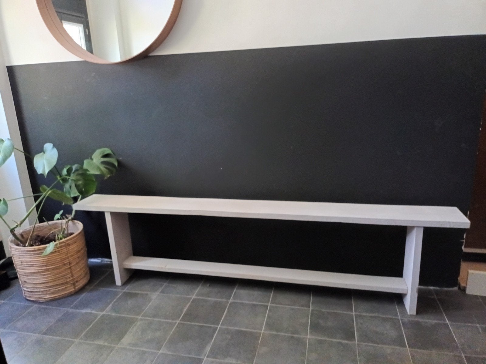 Steigerhouten bankje in warm beige bankje hout, Ophalen, Gebruikt, Overige kleuren, Eén