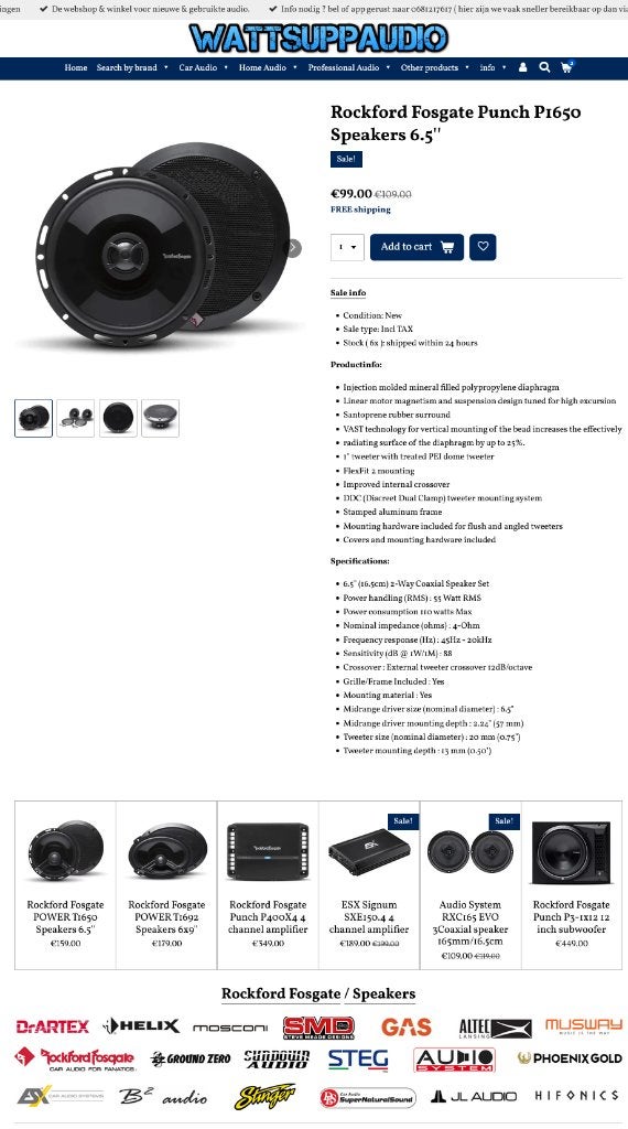 Rockford Fosgate Punch P1650 Speakers 6.5'' 16.5cm, Auto diversen, Audio Design, Nieuw, Am Breilingsweg 3, 76709 Kronau, Duitsland