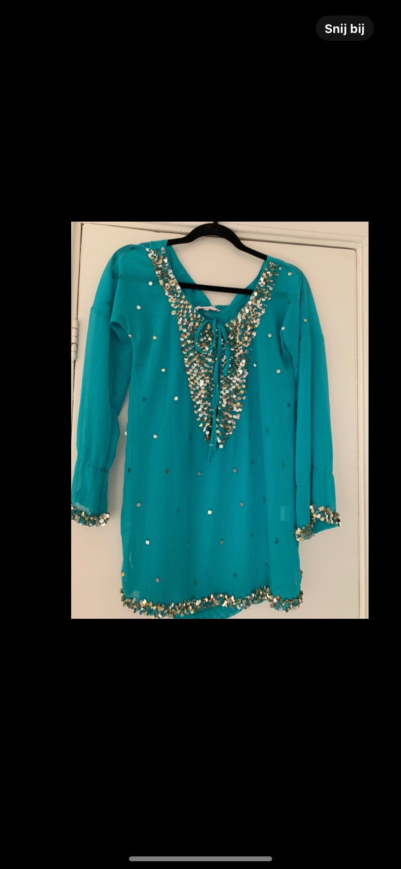 Turquoise tuniek met pailletten, maat M, Ophalen of Verzenden, Zo goed als nieuw, Maat 38/40 (M), Blauw