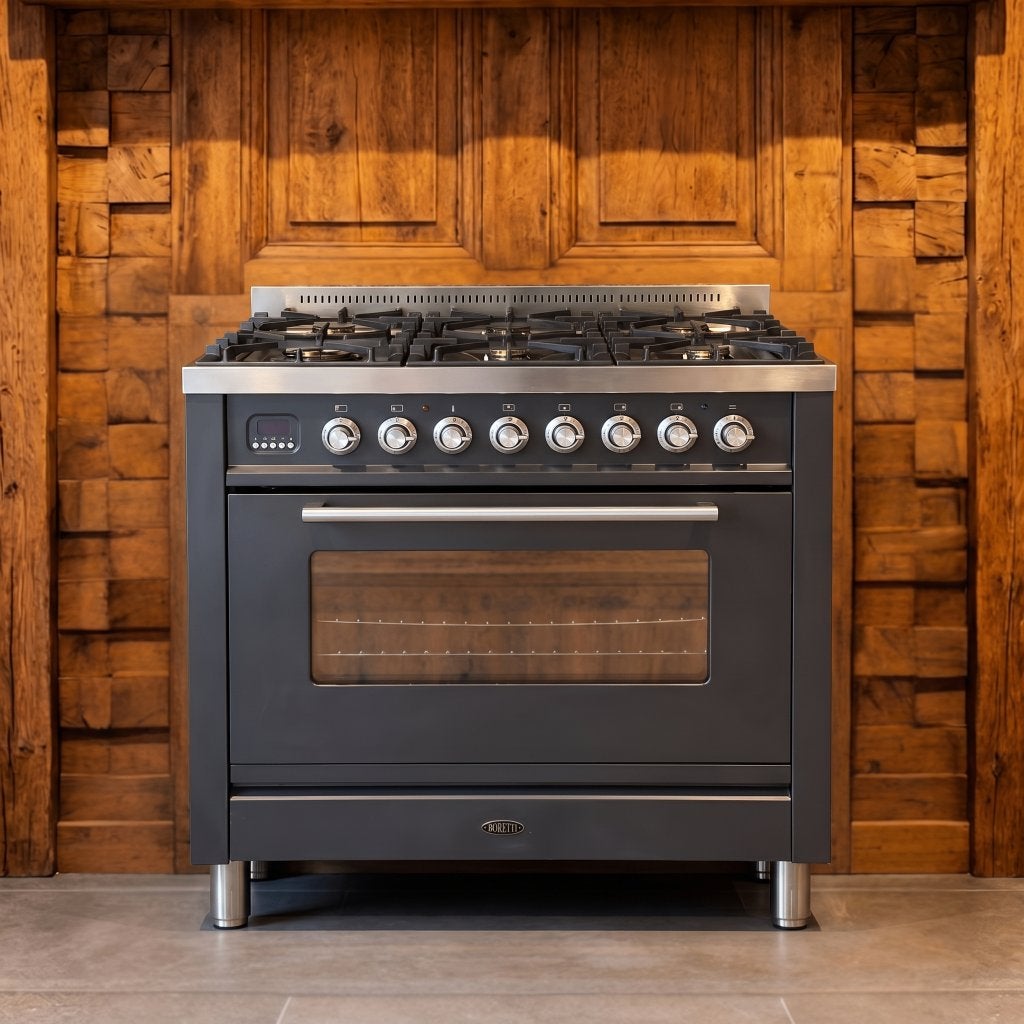 Boretti 90 cm · antraciet · 6 pits · conditierapport, 60 cm of meer, Refurbished, Ophalen of Verzenden, Gas