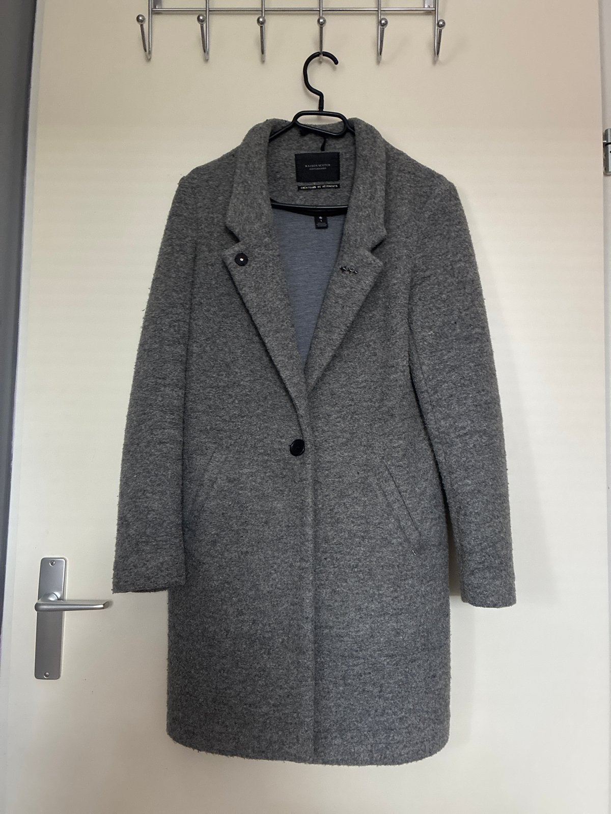Maison Scotch Scotch & Soda grijze wollen jas, Ophalen, Gedragen, Maat 36 (S), Grijs