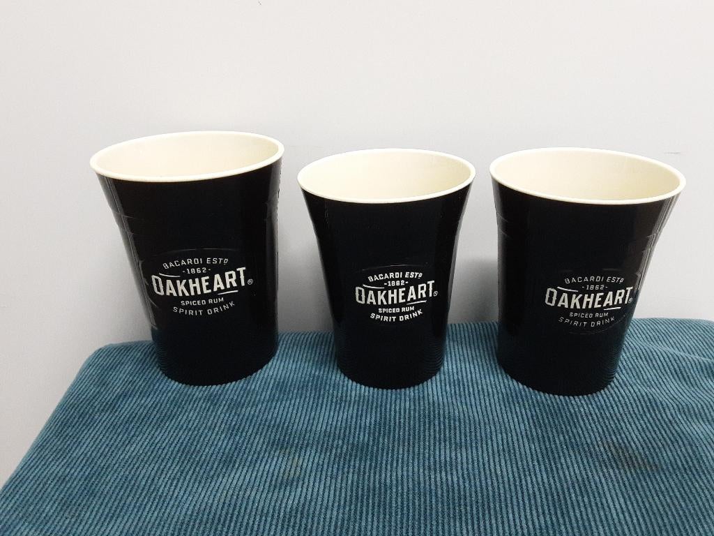 BACARDI OAKHEART bekers, kunststof, zwart, 3 stuks, Ophalen of Verzenden, Zo goed als nieuw, Gebruiksvoorwerp