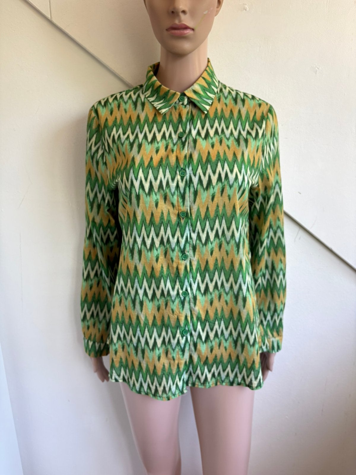It Hippie dunne blouse maat M groen print mosterdgeel, Ophalen of Verzenden, Zo goed als nieuw, Maat 38/40 (M), Groen