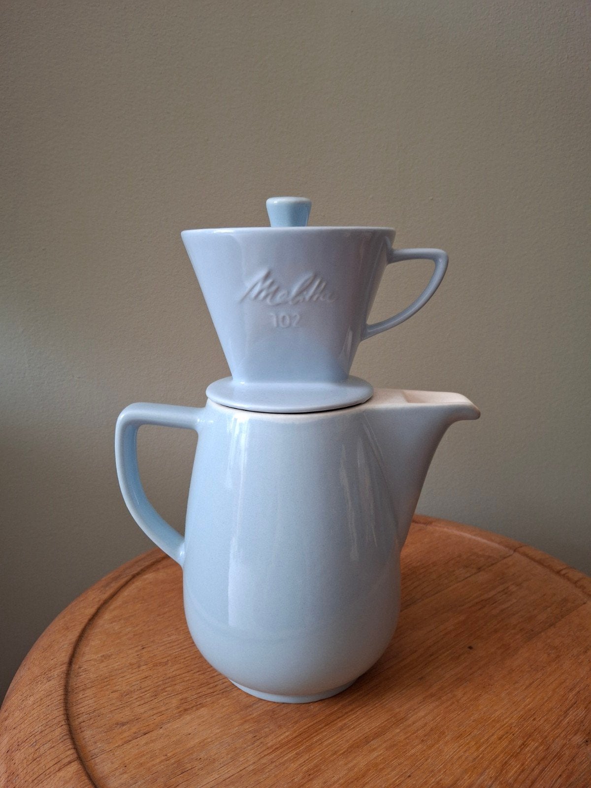 Prachtige pastel blauwe set van Melitta met filter, Antiek en Kunst, Ophalen of Verzenden