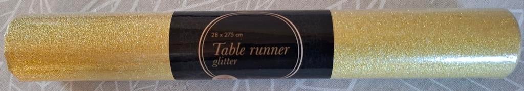 Gouden Glitter Tafelloper 28 x 275 cm., Ophalen of Verzenden, Nieuw, Rechthoek, Binnen