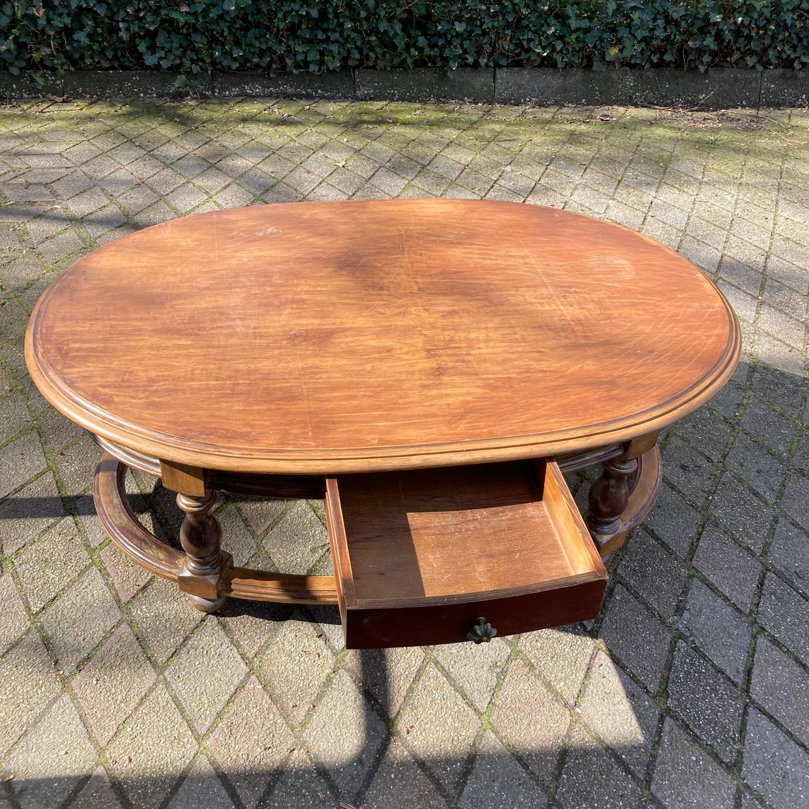 Vintage Ovale Salontafel Hout - Klassiek/Landelijke Stijl, Antiek en Kunst, Curiosa en Brocante, Ophalen
