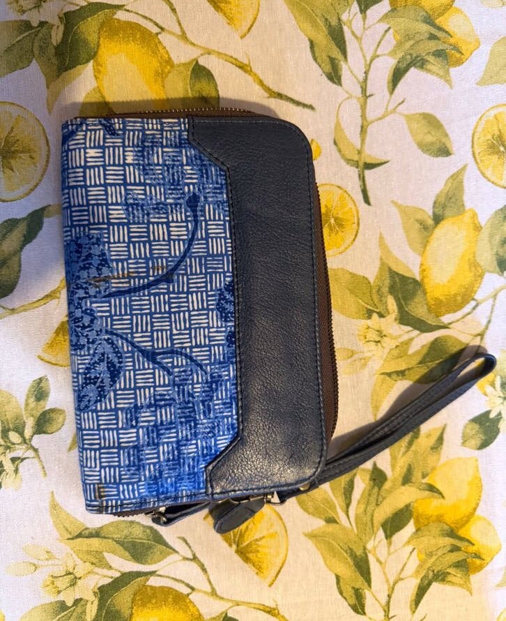 Mooie batik portemonnee Bali groot model rits vakken blauw, Verzenden, Nieuw, Blauw