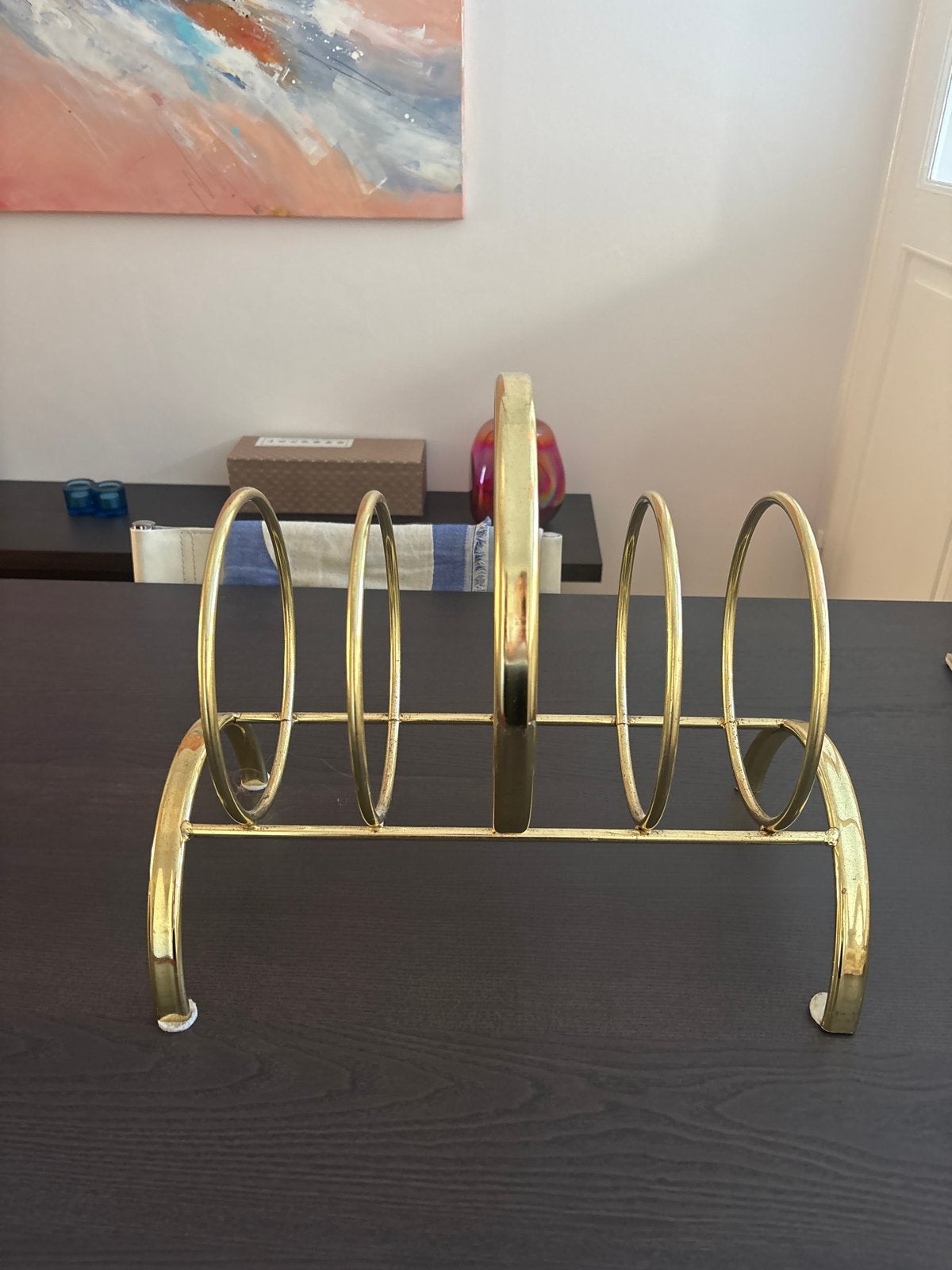 Gouden metalen tijdschriftenrek/platenhouder, Ophalen, Gebruikt, Goud, Metaal