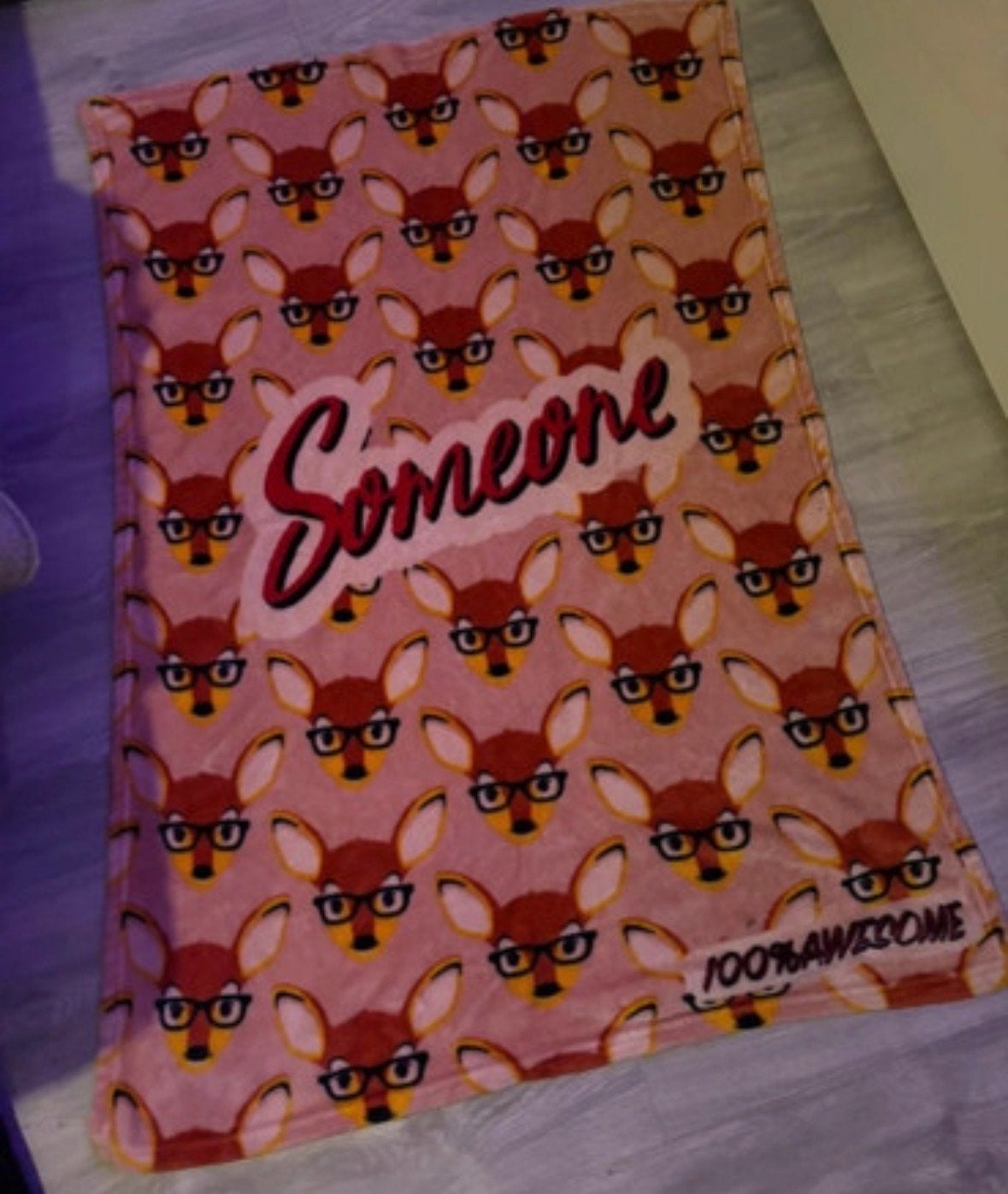 Leuke deken met vosjes  en tekst 'Someone', Overige merken, Gebruikt, Meerkleurig, Met print