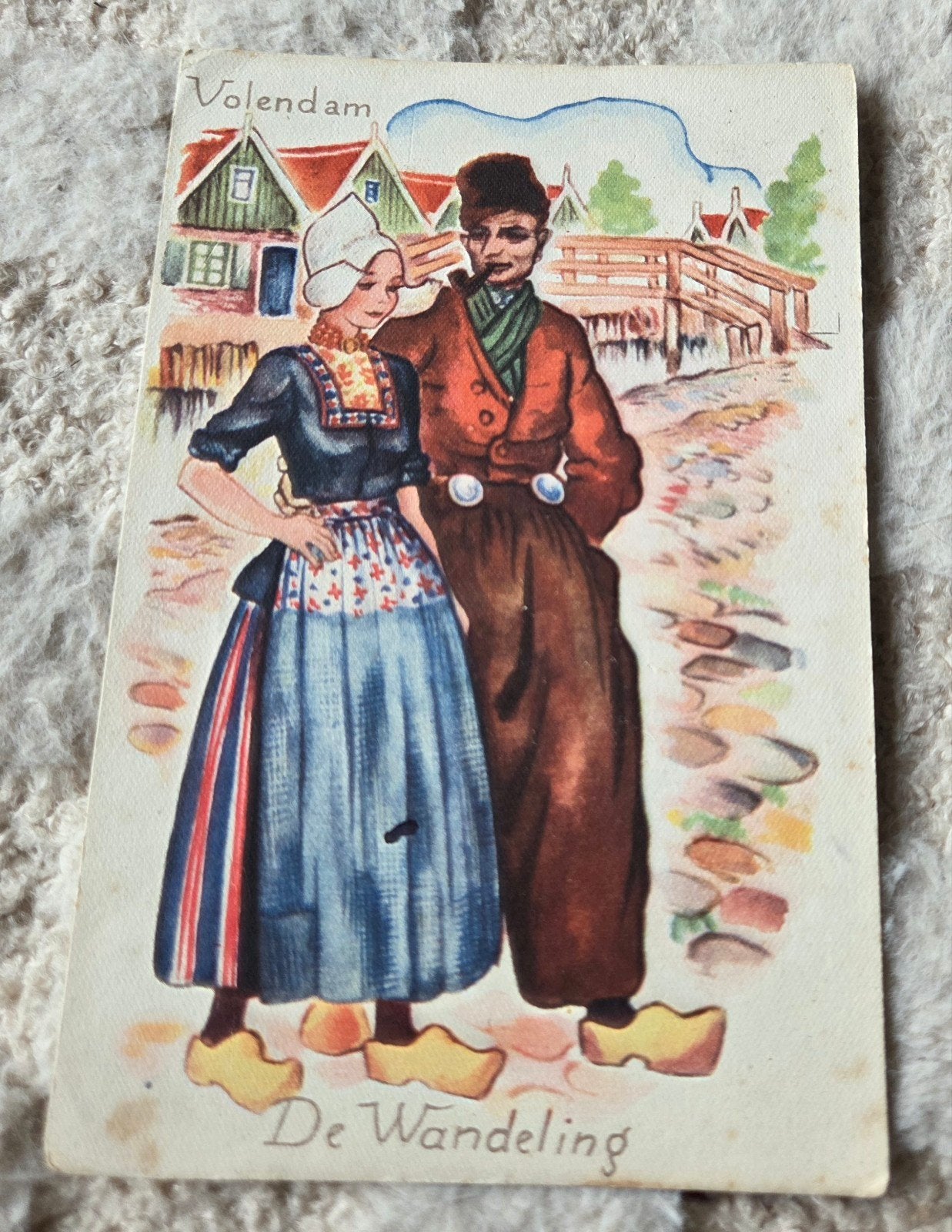 Vintage Volendam Ansichtkaart - De Wandeling (1940-1946), Verzenden, 1940 tot 1960, Gelopen, Klederdracht