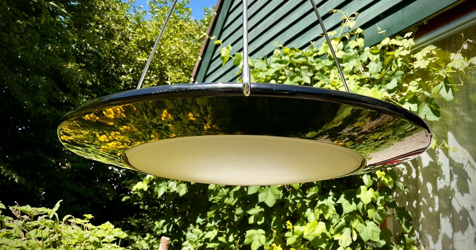 op Saturnus lijkende vintage plafondlamp, Ophalen, Gebruikt, Glas, Arteluce