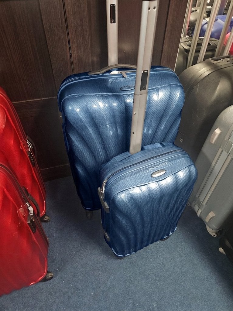 samsonite C-lite luxe cosmolite set €495,= blauw 55 en 75 cm, Wieltjes, Hard kunststof, 45 tot 55 cm, Minder dan 50 cm
